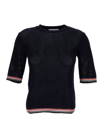 Shop Thom Browne Pointelle Sweater In Blue
