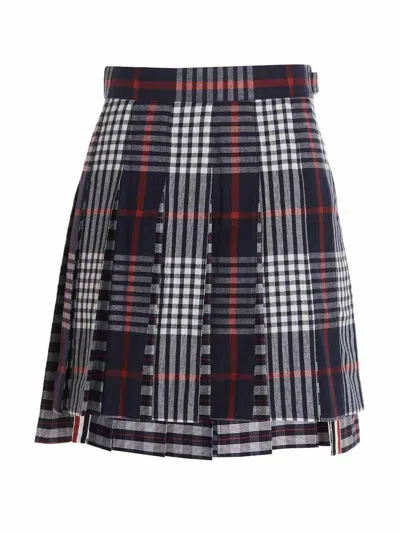Shop Thom Browne Check Skirt In Blue