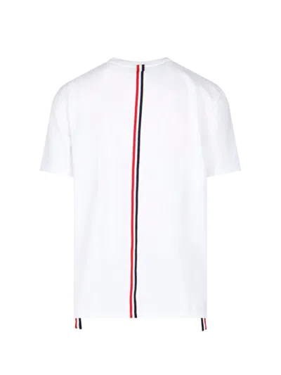 Thom Browne White Cotton T-shirt With Tricolor Stripe Detail