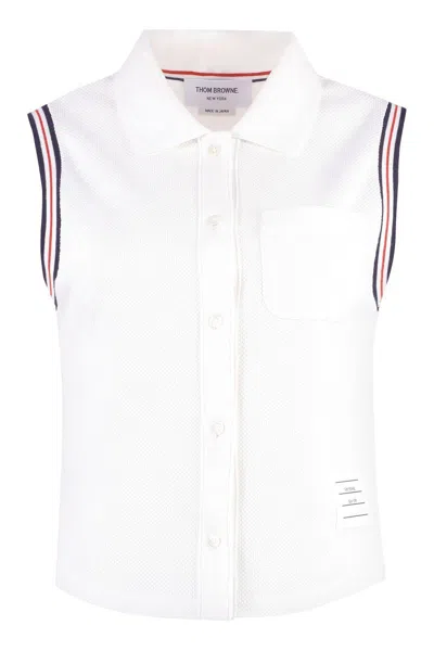 Shop Thom Browne Sleeveless Polo Shirt In Cotton In White