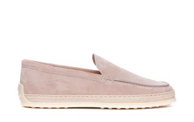 Shop Tod's Pink Slip-on Loafers With Rafia Detail In Suede Woman