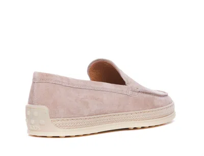 Shop Tod's Pink Slip-on Loafers With Rafia Detail In Suede Woman