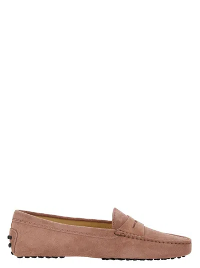 Shop Tod's Pink Gommino Loafers In Suede Woman