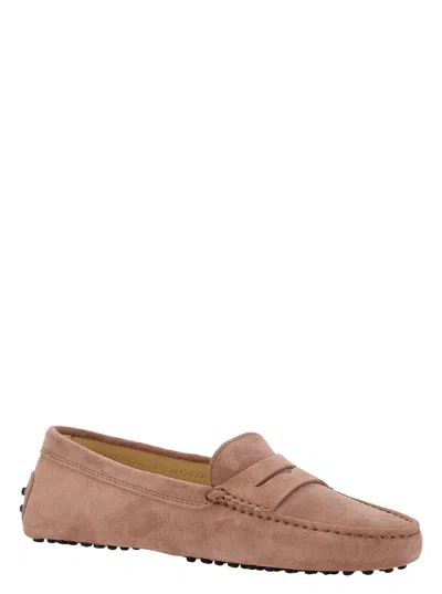 Shop Tod's Pink Gommino Loafers In Suede Woman
