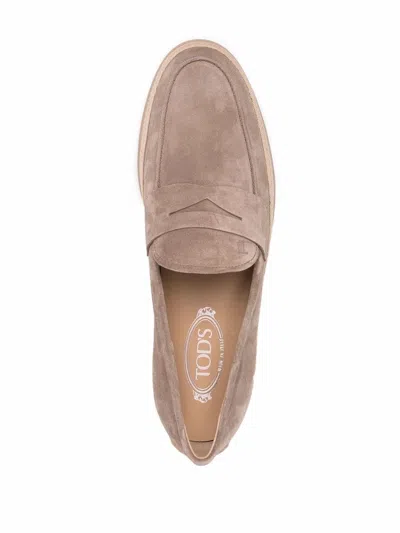 Shop Tod's Suede Loafers In Grey