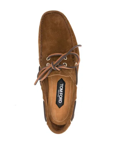 Shop Tom Ford Suede Lace-up Boat Shoes In Brown