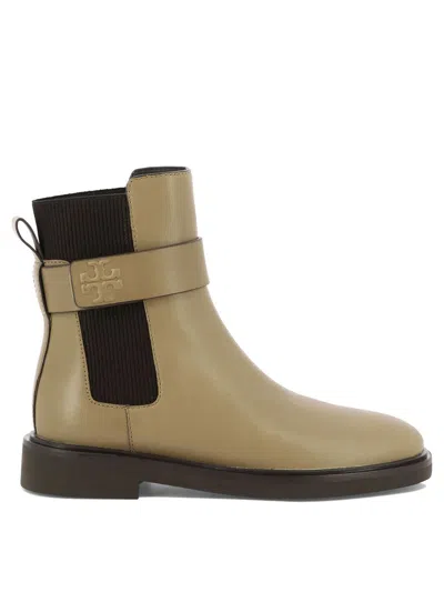 Shop Tory Burch "double T" Ankle Boots In Beige