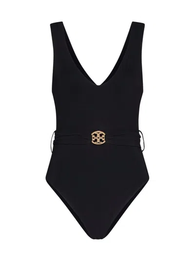 Shop Tory Burch 'miller Plunge' One-piece Swimsuit In Black