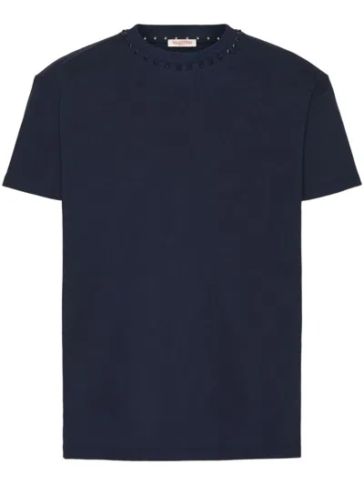 Shop Valentino Rockstud Cotton T-shirt In Blue