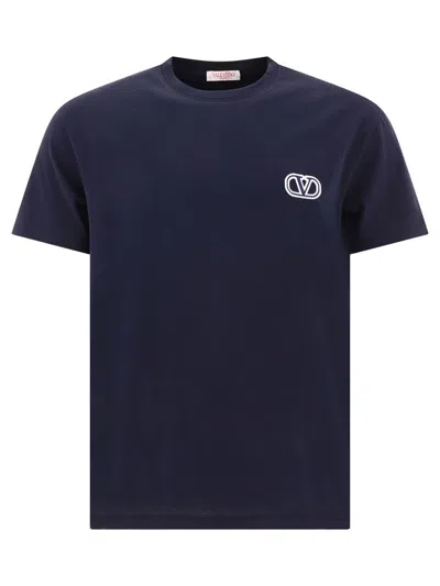 Shop Valentino Navy Blue Cotton T-shirt