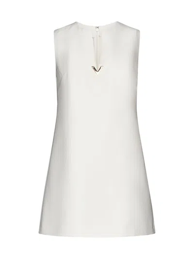 Shop Valentino Wool And Silk Blend Short Dress In White