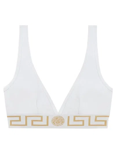 Shop Versace Bralette Con Bordo Greca In White