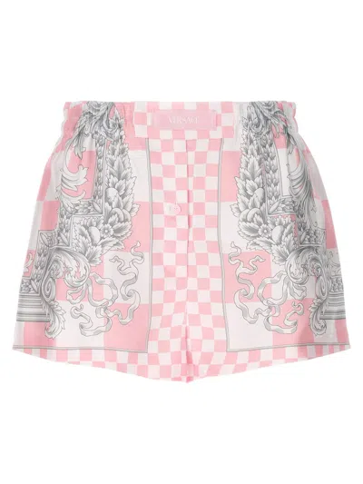 Shop Versace Checkered Print Shorts In Rosa E Bianco