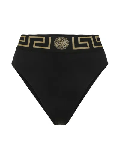 Shop Versace Greca Detail Bikini Bottoms In Black