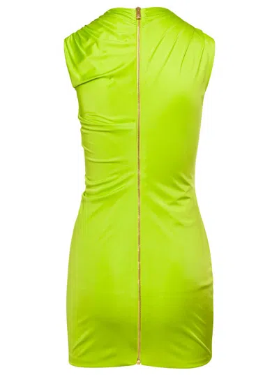 Versace Green Sleeveless Draped Mini Dress In Acid Lime