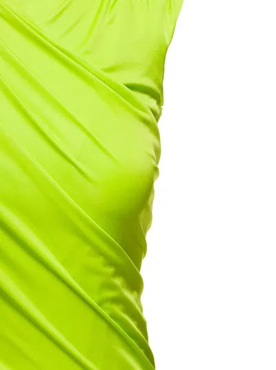 Versace Green Sleeveless Draped Mini Dress In Acid Lime