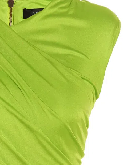 Versace Green Sleeveless Draped Mini Dress In Acid Lime