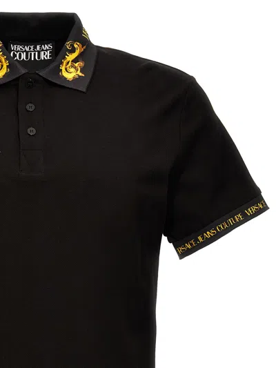 Shop Versace Jeans Couture Baroque Finish Polo Shirt In Black