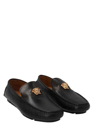 Shop Versace Black Leather Loafers