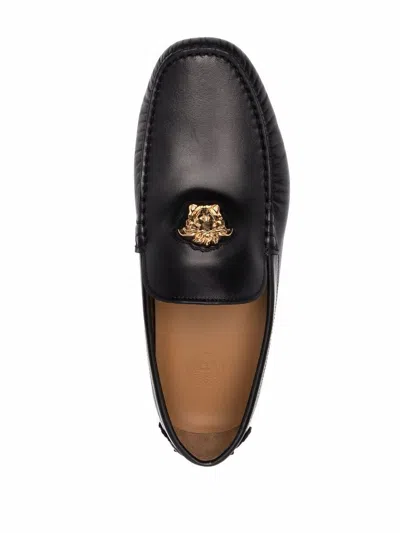 Shop Versace Black Leather Loafers
