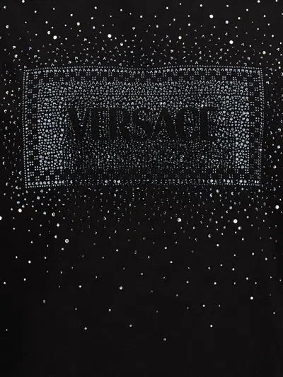 Shop Versace Rhinestone Logo T-shirt In Black