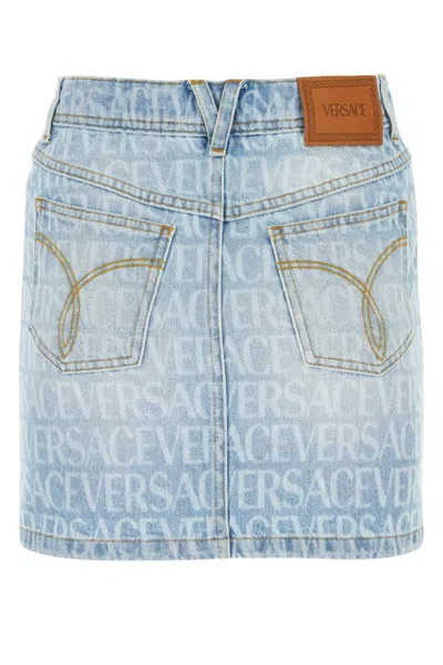 Shop Versace ' Allover' Skirt In Blue