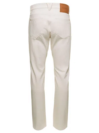 Shop Versace White Relaxed Jeans With Medusa Detail In Cotton Denim Man