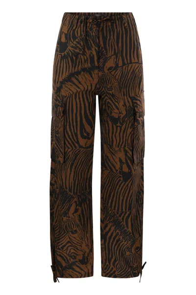 Shop Weekend Max Mara Periodi - Cotton Twill Cargo Trousers In Brown