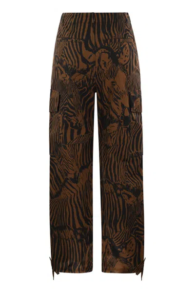 Shop Weekend Max Mara Periodi - Cotton Twill Cargo Trousers In Brown