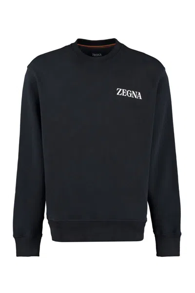 Shop Zegna Logo Detail Cotton Sweatshirt In Black