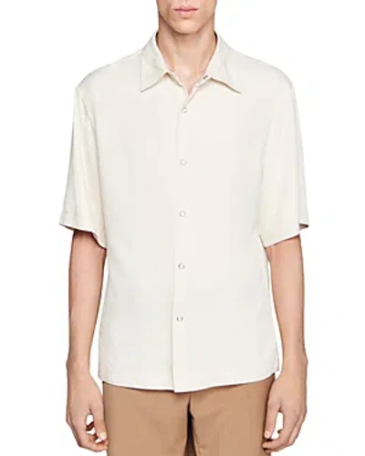 Shop Sandro Fluid Short Sleeve Shirt In Ecru