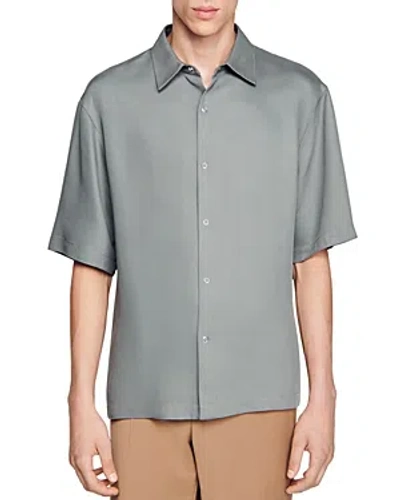 Shop Sandro Fluid Short Sleeve Shirt In Grey