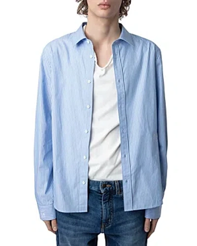 Shop Zadig & Voltaire Stan Popeline Striped Cotton Shirt In Ciel