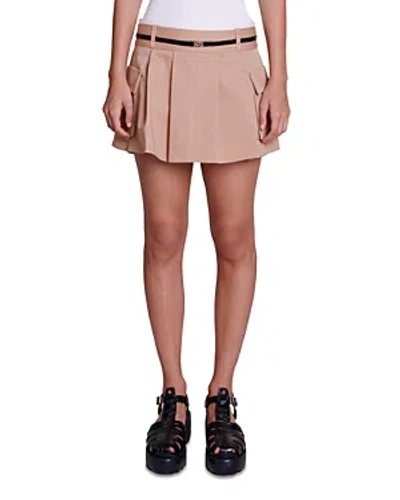 Shop Maje Belted Cargo Mini Skirt In Beige