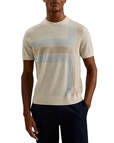 Shop Ted Baker Color Block Short Sleeve Sweater In Taupe