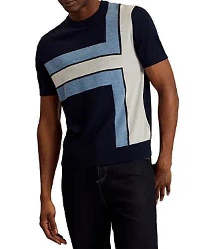 Shop Ted Baker Color Block Short Sleeve Sweater In Navy