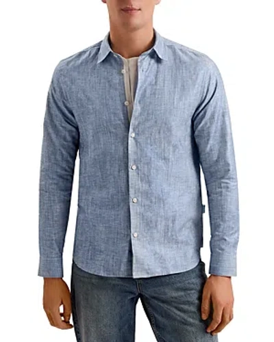 Shop Ted Baker Button Front Long Sleeve Shirt In Mid-blue