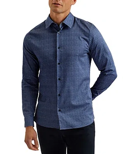 Shop Ted Baker Slim Fit Printed Button Front Long Sleeve Shirt In Navy