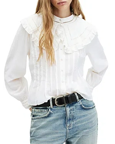 Shop Allsaints Olea Removable Collar Pintuck Shirt In White