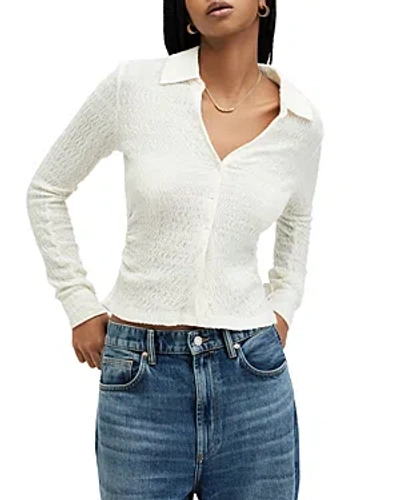 Shop Allsaints Connie Textured Weave Button Up Shirt In Chalk White