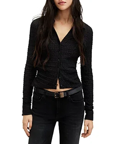 Shop Allsaints Connie Textured Weave Button Up Shirt In Black