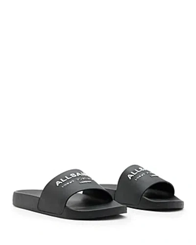 Shop Allsaints Women's Underground Logo Slip On Slide Sandals In Black