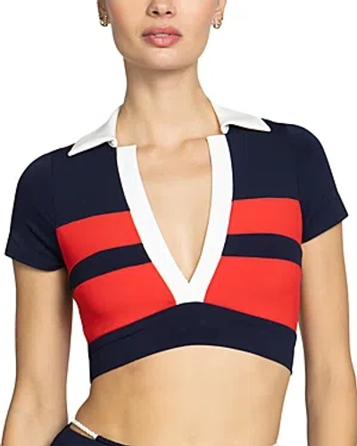 Shop Robin Piccone Babe T Shirt Bikini Top In Navy Combo