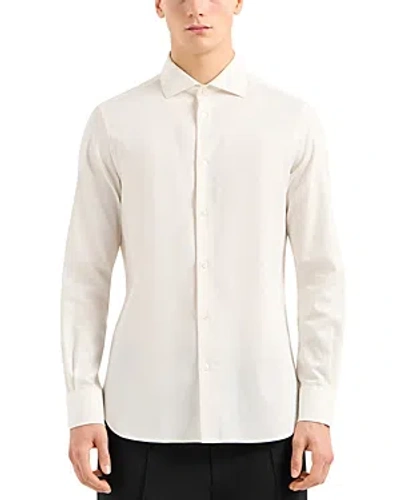 Shop Emporio Armani Cotton Poplin Logo Jacquard Regular Fit Button Down Shirt In Multi