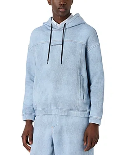 Shop Emporio Armani Cotton French Terry Jersey Denim Effect Print Regular Fit Hoodie In Multi