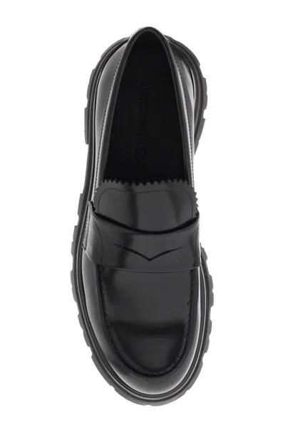 Shop Alexander Mcqueen Brushed Leather Wander Loafers In Black
