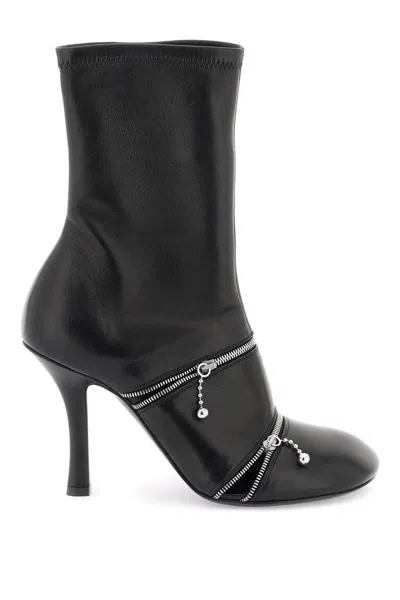Shop Burberry Leather Peep Ankle Boots In Black