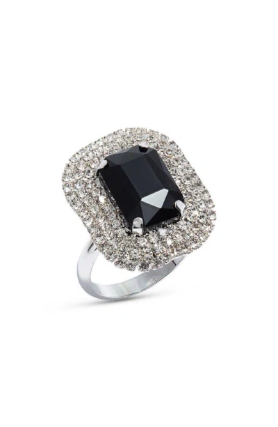 Shop Open Edit Crystal Pavé Emerald Stone Ring In Clear- Black- Rhodium