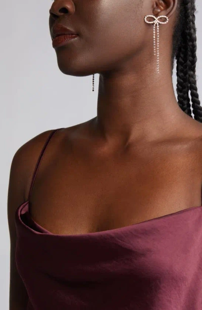 Open Edit Crystal Bow Drop Earrings In Clear- Gold