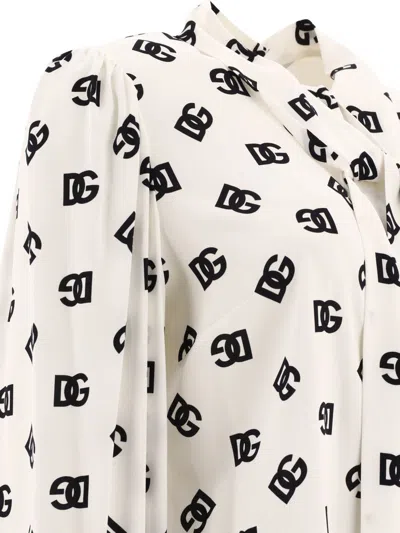 Shop Dolce & Gabbana Charmeuse Shirt With All-over Dg Logo Print In White